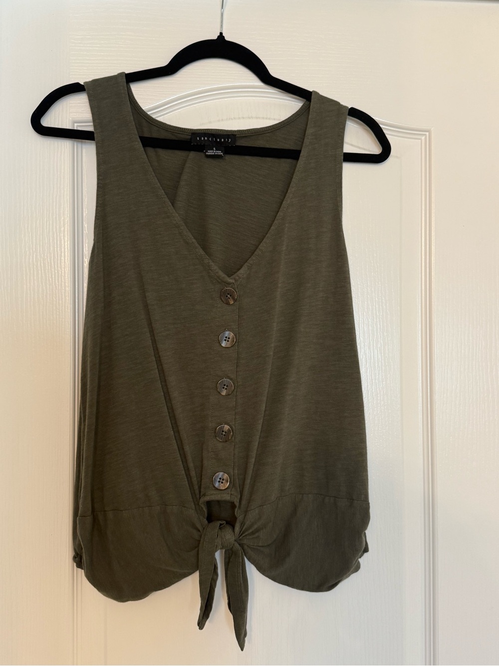 Sanctuary Olive Button-Front Tie Hem Tank